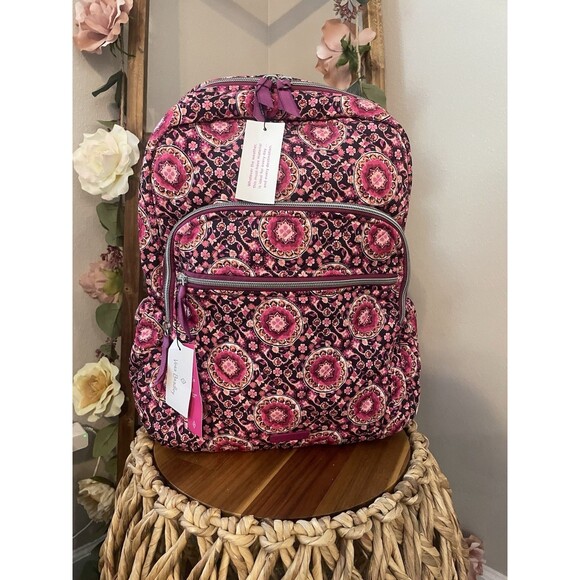 Vera Bradley Raspberry Medallion Iconic backpack Large Tech Laptop NWT - Picture 8 of 10